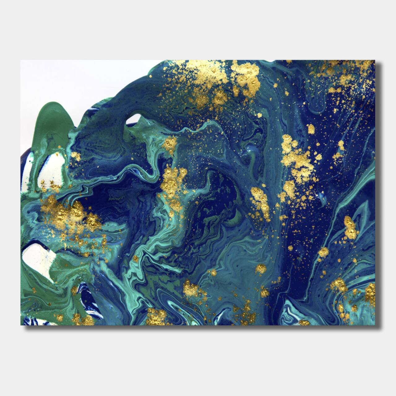 Designart - Golden Marble On Dark Blue Universe - Modern Canvas Wall Art Print